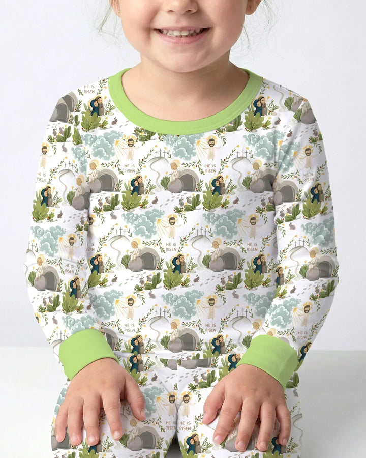 Matthew 28:1–8 He Is Risen Bamboo Two Piece Long Sleeve Pajama Set