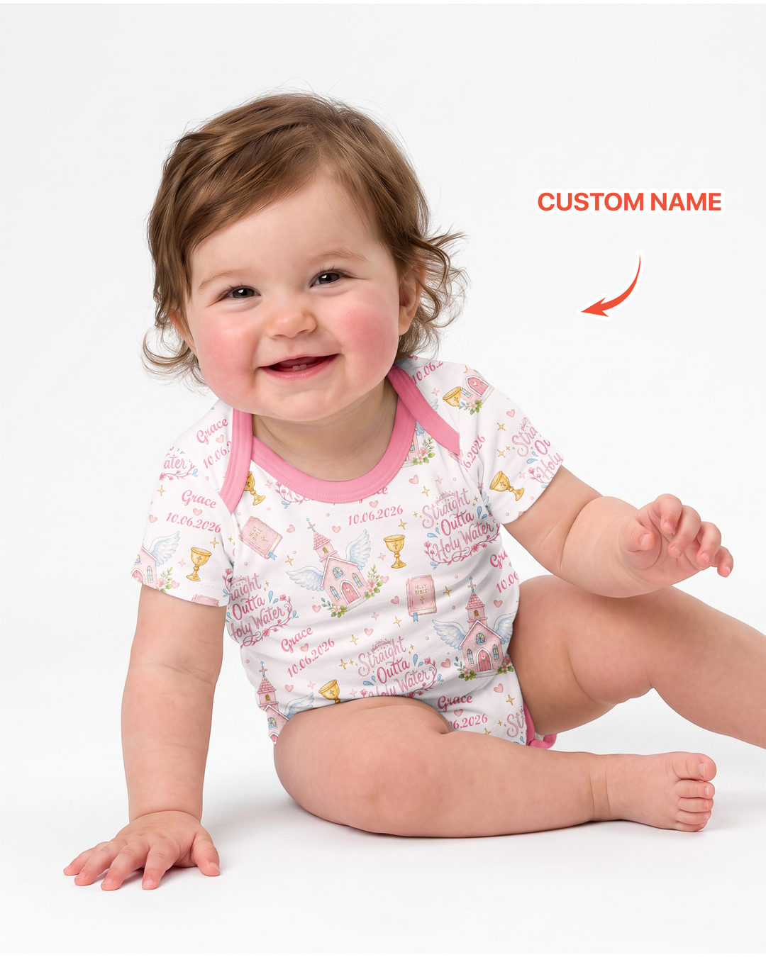 Custom Name Baptism Christening Straight Outta Holy Water Bamboo Bodysuit