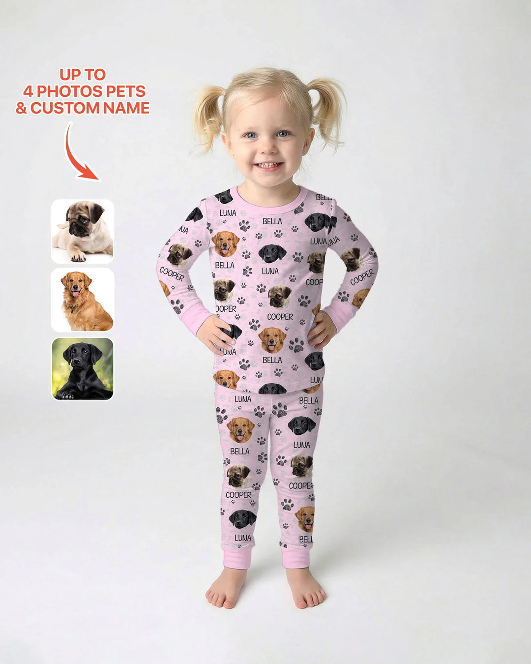 Pijama de dos piezas de bambú con manga larga y foto personalizada de perro con huella