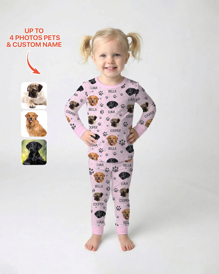 Pijama de dos piezas de bambú con manga larga y foto personalizada de perro con huella