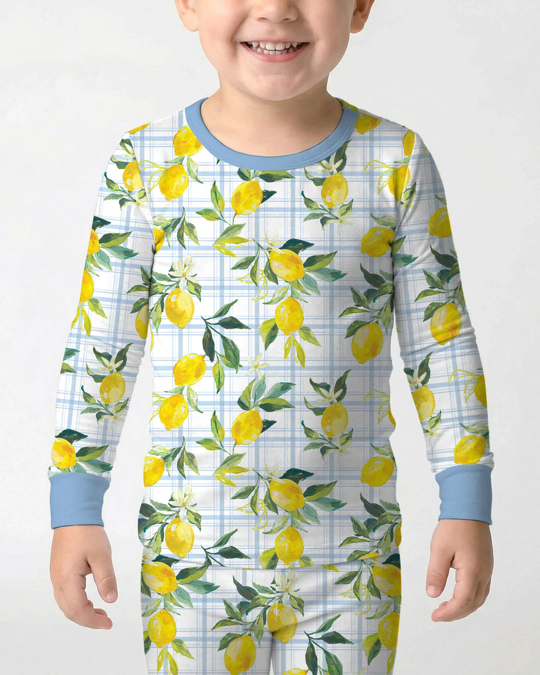Mediterranean Lemons Family Matching Bamboo Two Piece Long Sleeve Pajama Set