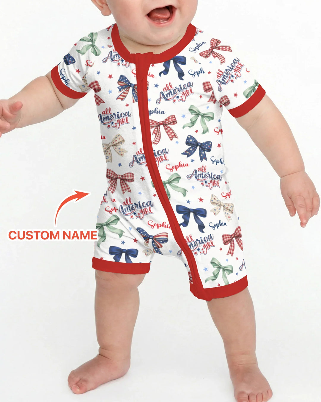 Custom Name All American Girl Bamboo Shorty Zippy