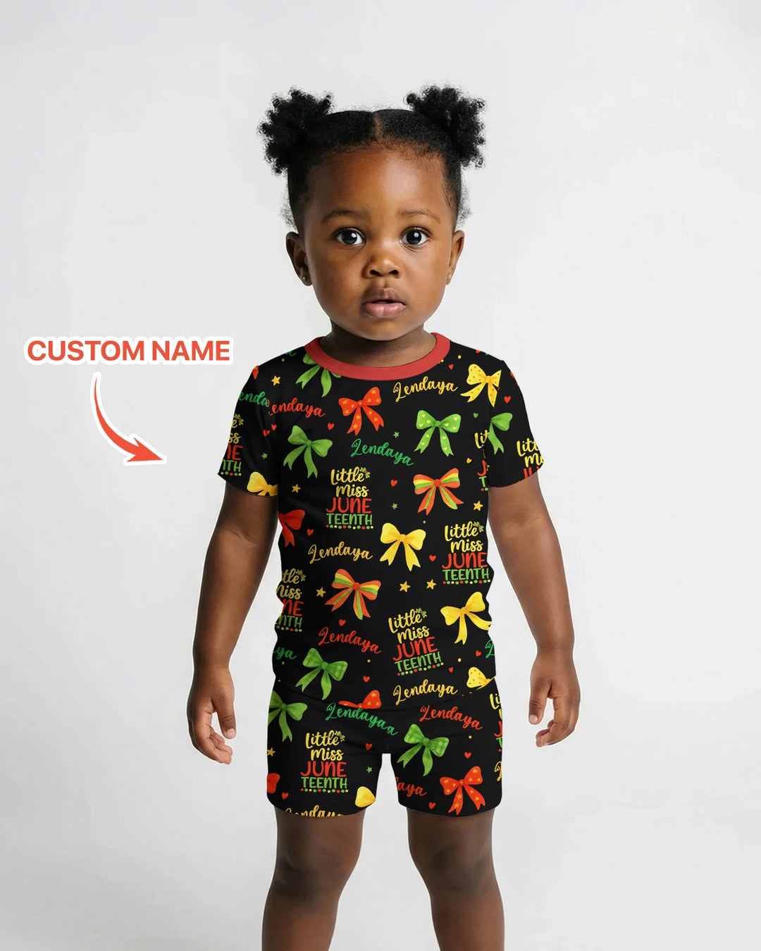 Conjunto de pijama de dos piezas de bambú de manga corta y pantalón corto para niña Little Miss Juneteenth