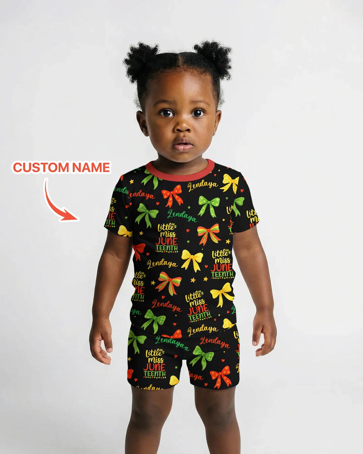 Conjunto de pijama de dos piezas de bambú de manga corta y pantalón corto para niña Little Miss Juneteenth