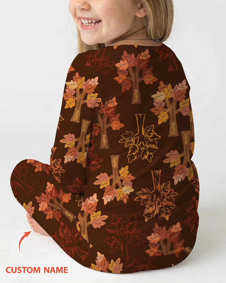 Custom Thanksgiving Tree Bamboo Two Piece Long Sleeve Pajama Set