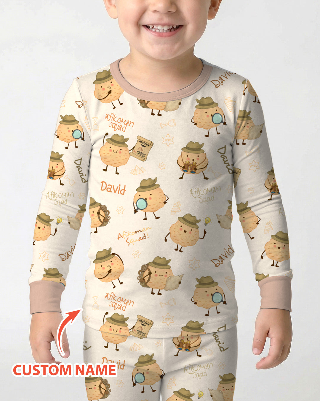 Custom Name Passover Afikoman Two Piece Long Sleeve Pajama Set