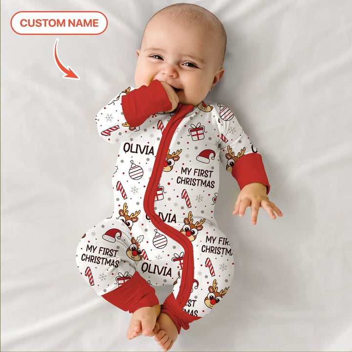 Custom Name Reindeer Doodle My First Christmas Convertible Zippy