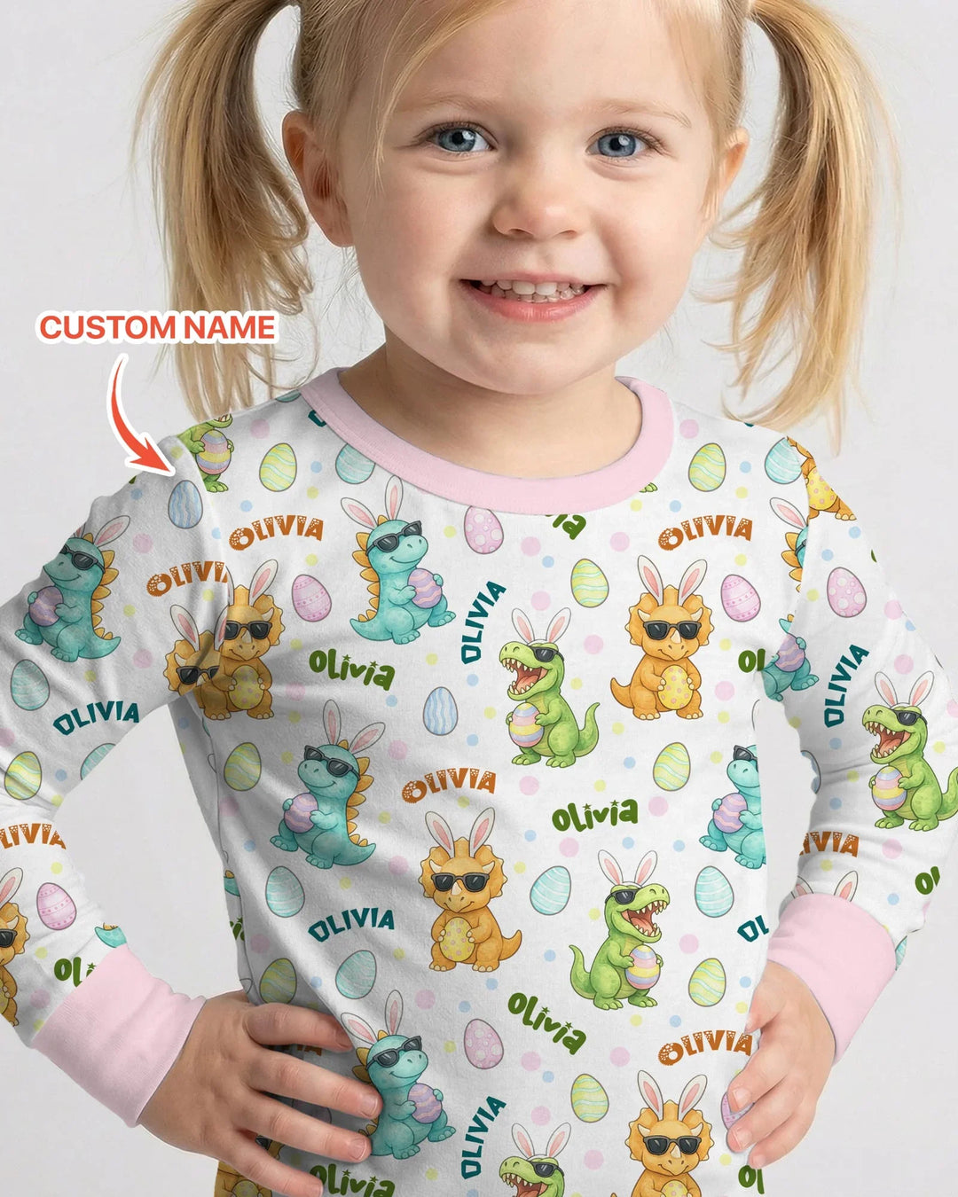 Custom Name Dinosaur on the Hunt Two Piece Long Sleeve Pajama Set