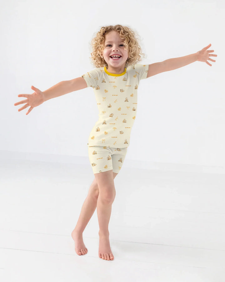 Sweat Yellow Mama Bear Two Piece Short Sleeve Shorts Pajama Set