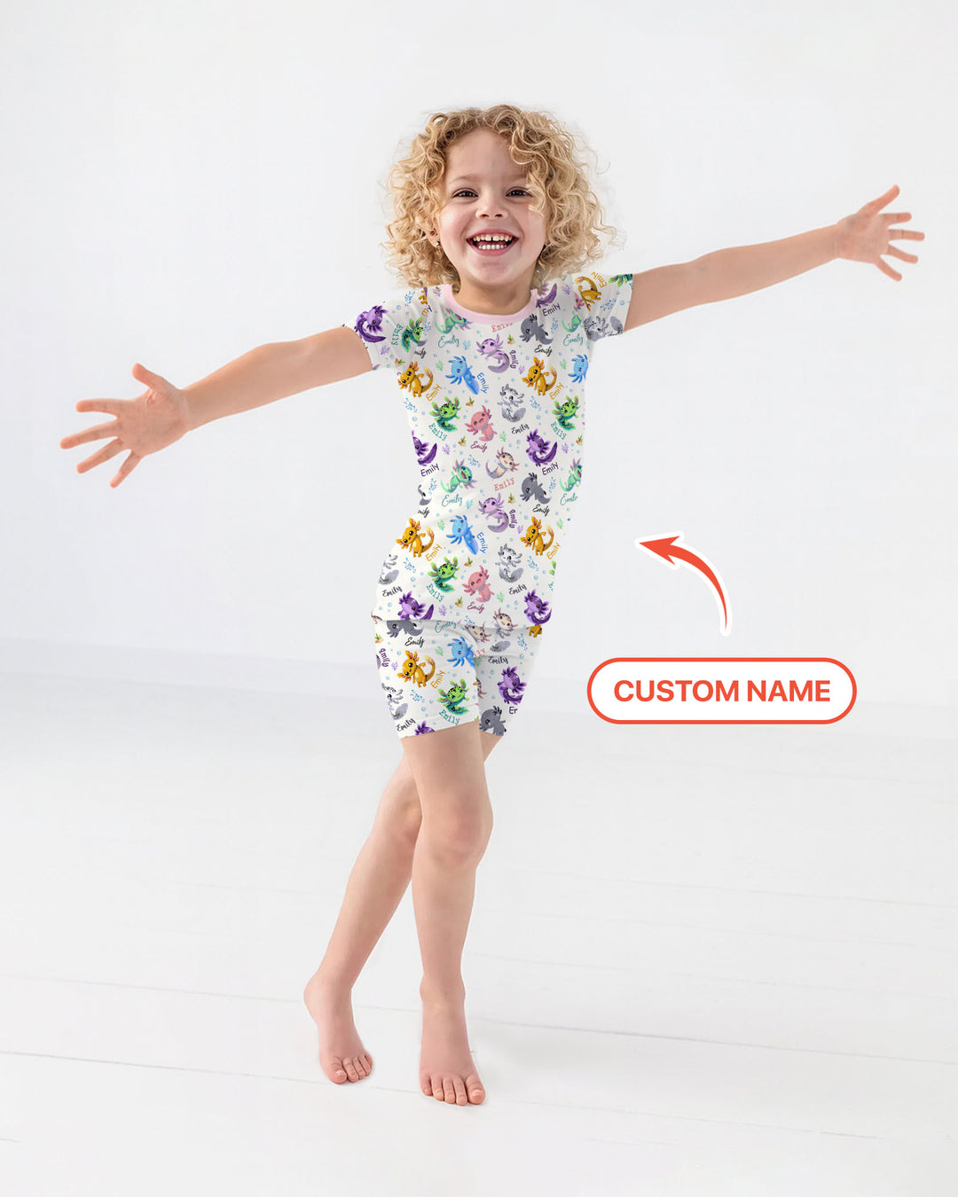 I Love You Axolotl Custom Name Two Piece Short Sleeve Shorts Pajama Set