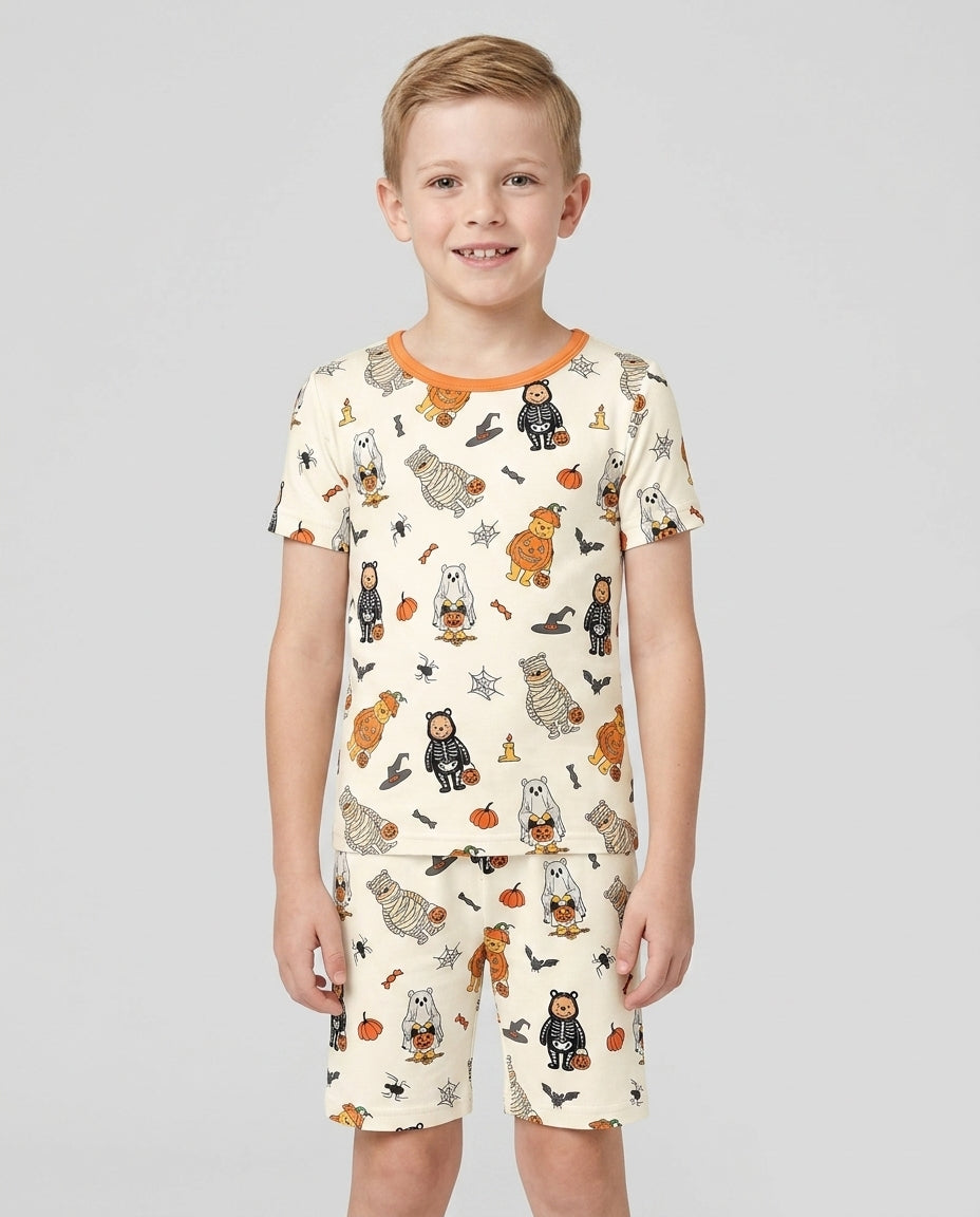 Retro Trick Or Treat Bamboo Two Piece Short Sleeve Shorts Pajama Set