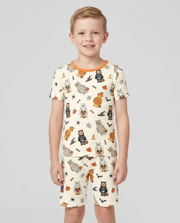 Retro Trick Or Treat Bamboo Two Piece Short Sleeve Shorts Pajama Set