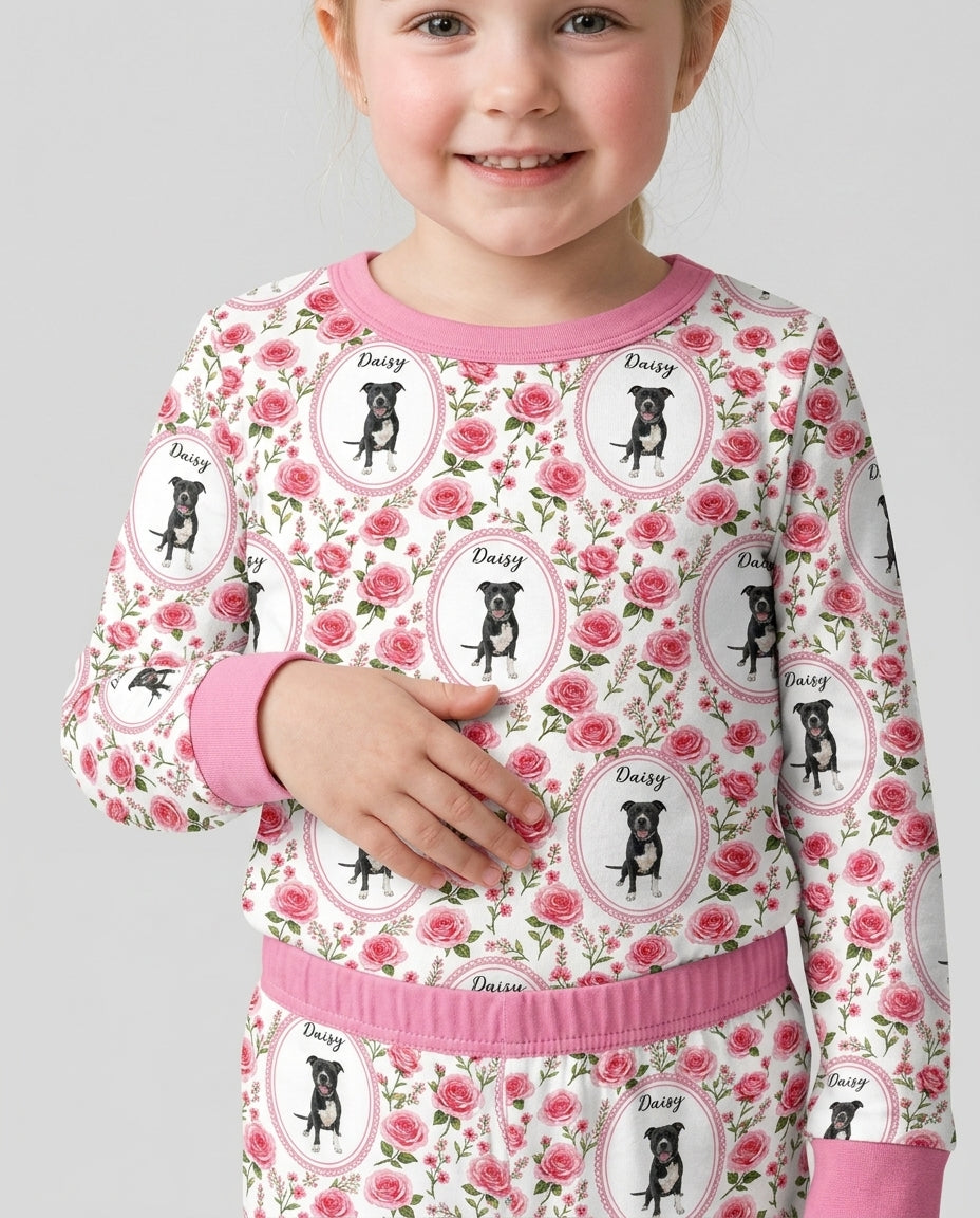 Custom Pet Photo Flower Garden Bamboo Two Piece Long Sleeve Pajama Set