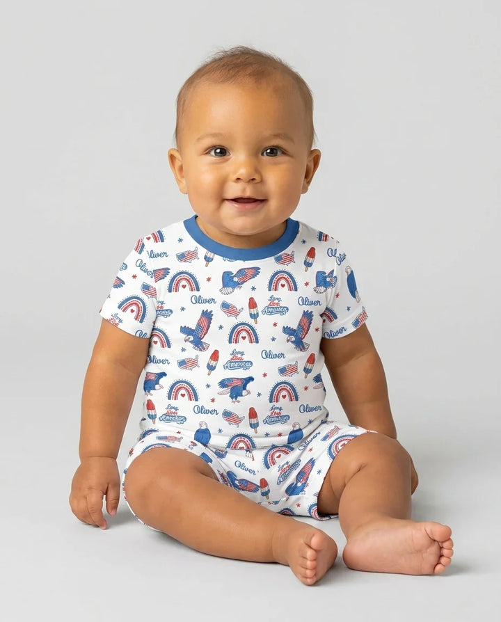 Zweiteiliges Pyjama-Set mit kurzen Ärmeln und Shorts im Sommer-Design