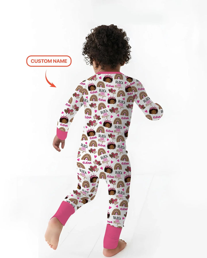 Custom Name Black Girl Magic Bamboo Two Piece Long Sleeve Pajama Set