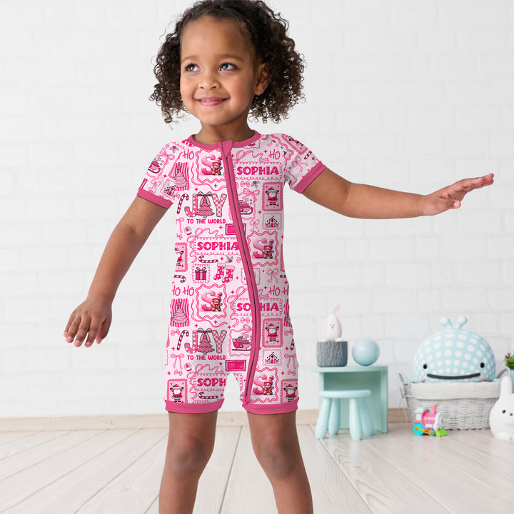 Custom Name Preppy Pink Christmas Shorty Zippy