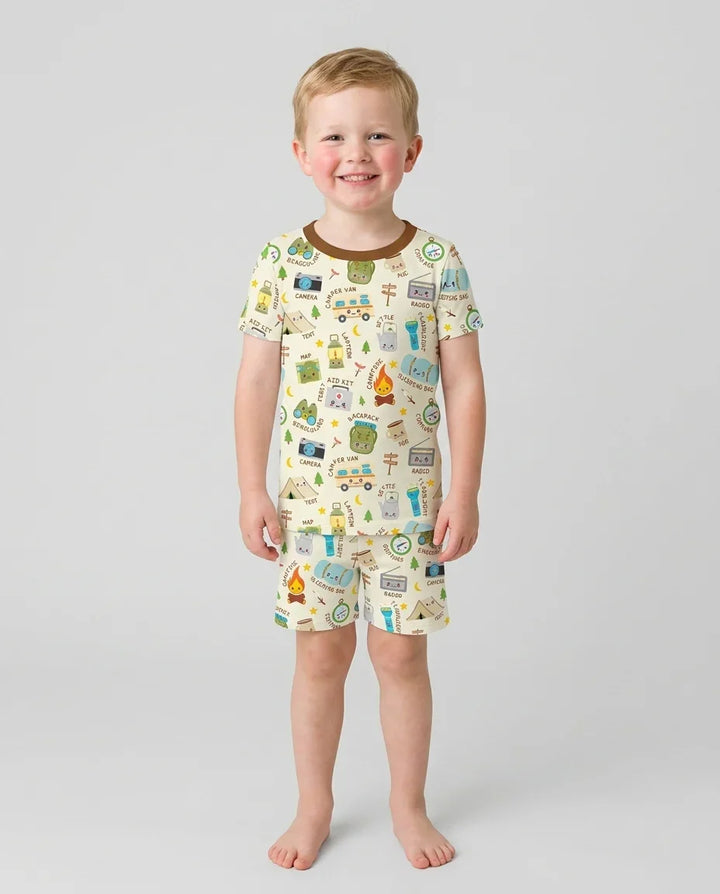 Little Camp Adventure Family Matching Two Piece Short Sleeve Shorts Pajama Set