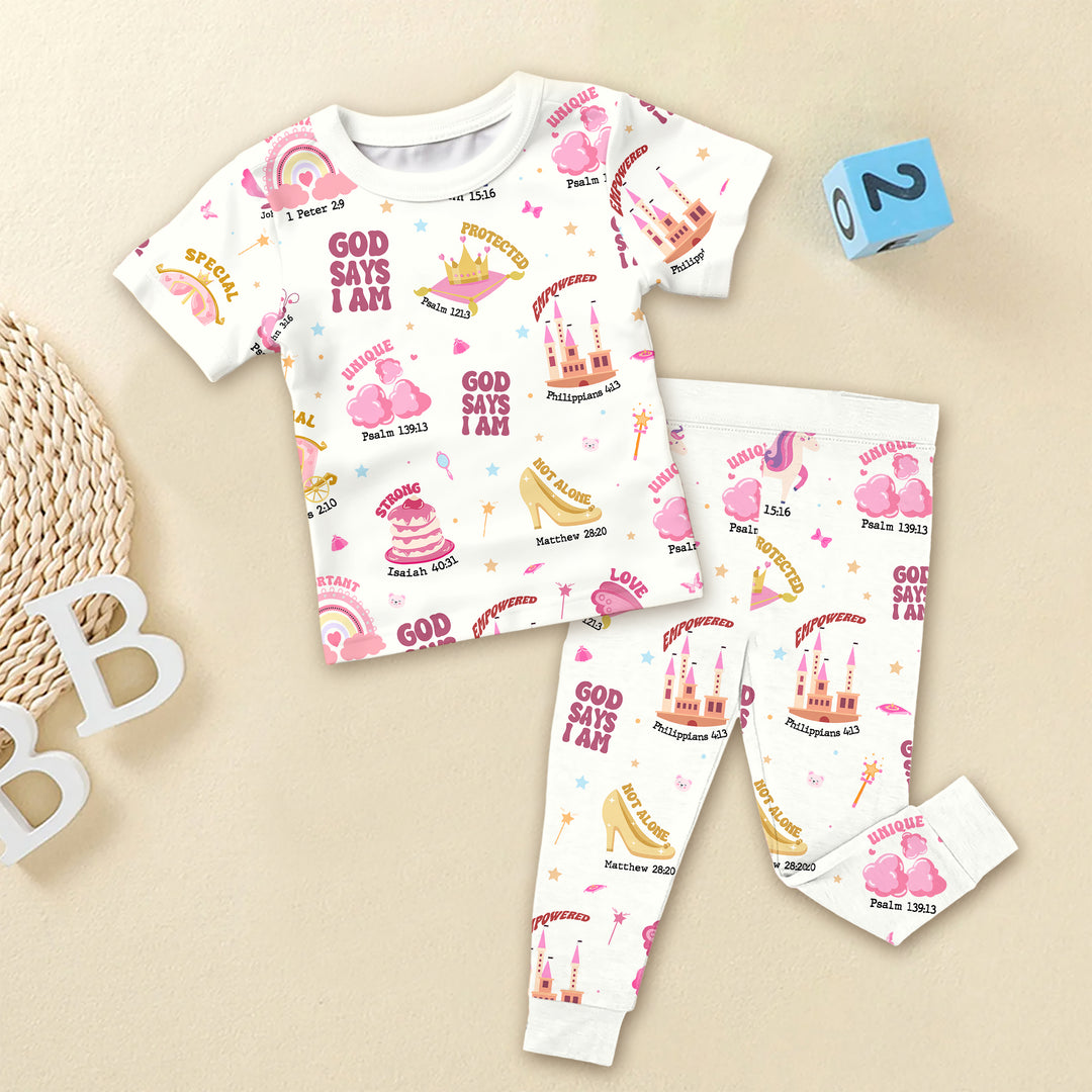 God Says I Am Girl Two Piece Short Sleeve Pajama Set