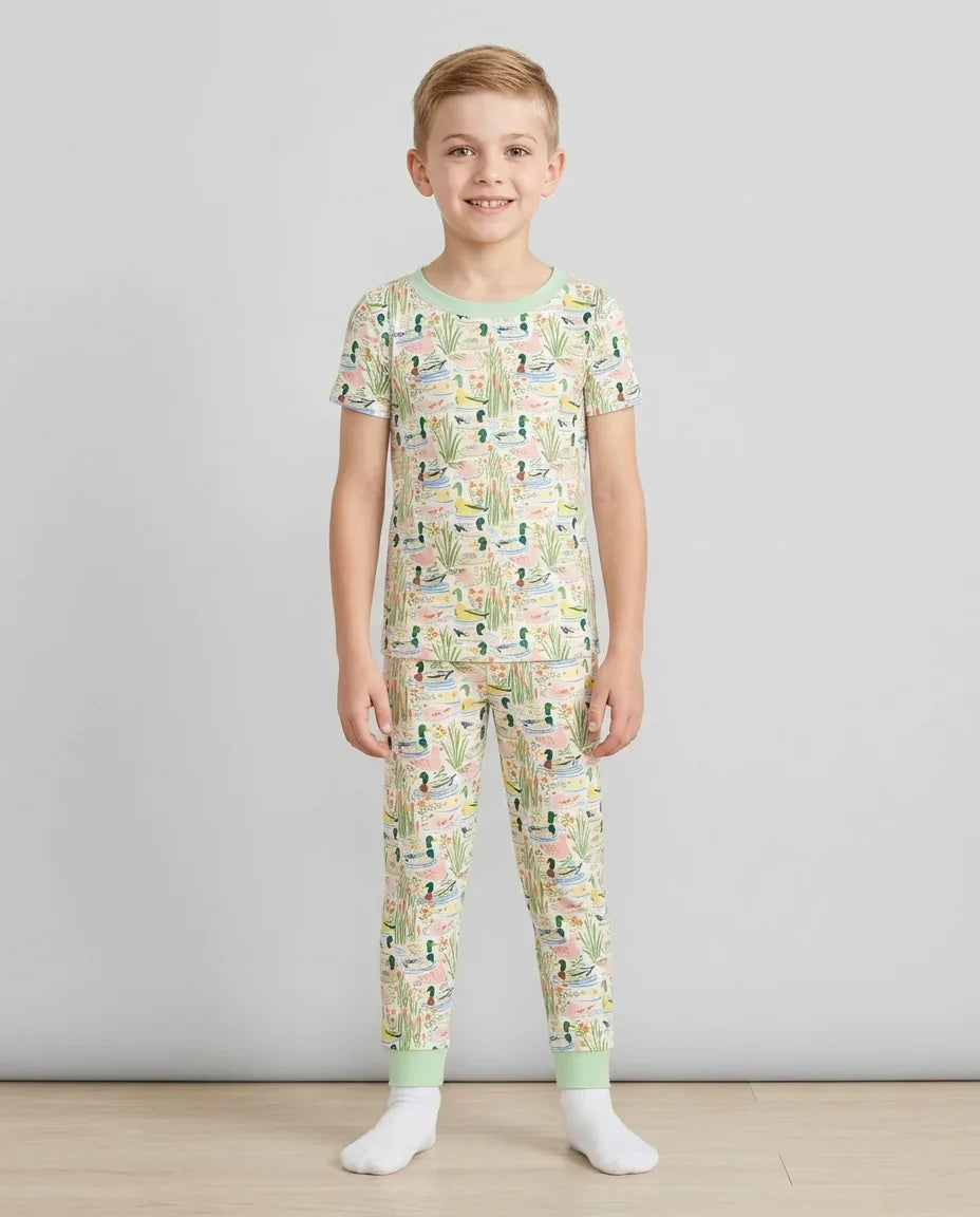 Whimsical Mallard Duck Bamboo Two Piece Short Sleeve Pajama Set