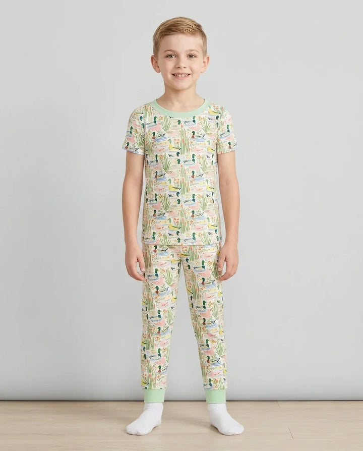 Whimsical Mallard Duck Bamboo Two Piece Short Sleeve Pajama Set