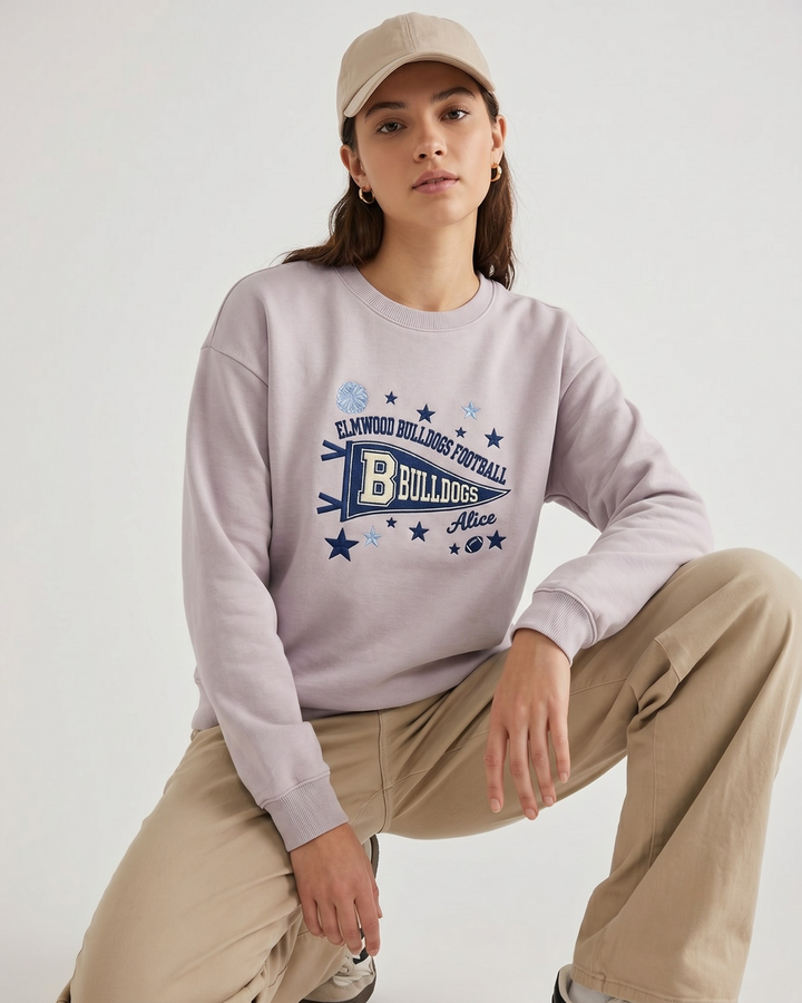 Custom College Football Team Mascots Pennant Embroidered Bamboo Adult Crewneck Sweatshirt