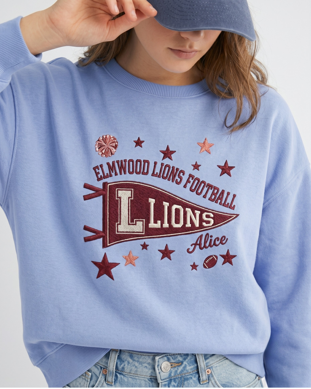 Custom College Football Team Mascots Pennant Embroidered Bamboo Adult Crewneck Sweatshirt