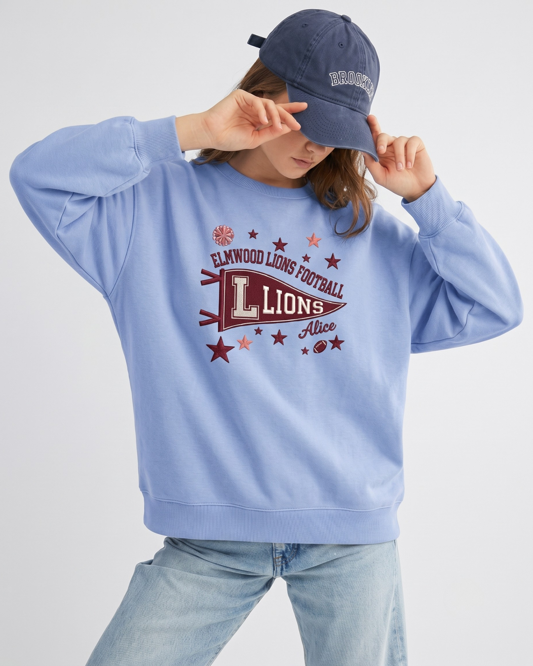 Custom College Football Team Mascots Pennant Embroidered Bamboo Adult Crewneck Sweatshirt
