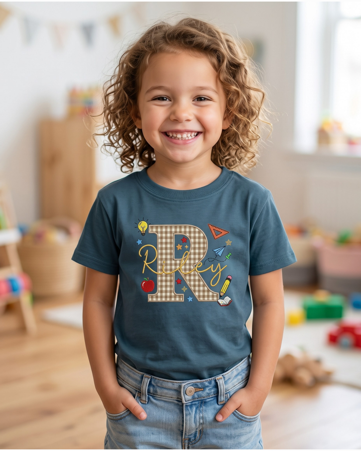 Custom Name School Spirit Applique Embroidered Bamboo Crewneck T-Shirt
