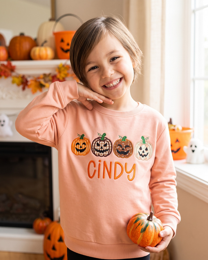 Custom Name Jack-O-Lantern Applique Embroidered Bamboo Crewneck Sweatshirt