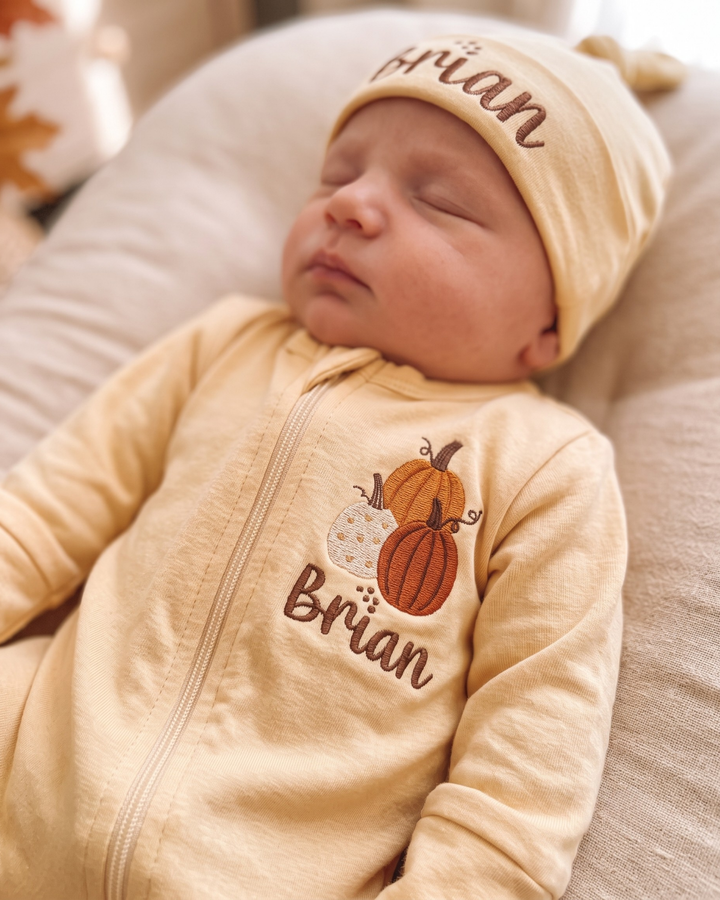 Personalized Pumpkin Patch Embroidered Bamboo Zipper Footie