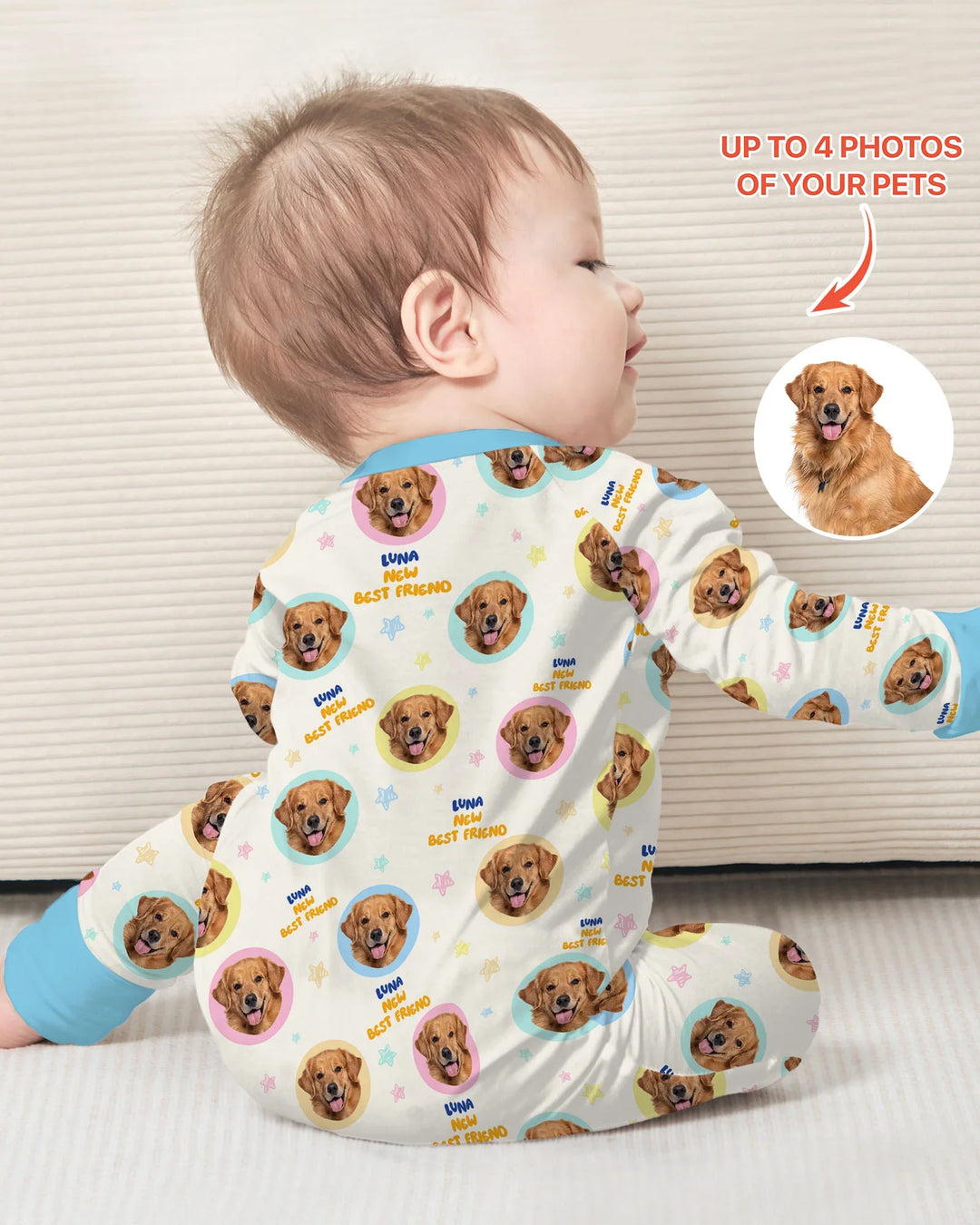 Pijama convertible de bambú con cremallera y fotos personalizadas de tu mascota "Mi nuevo mejor amigo"