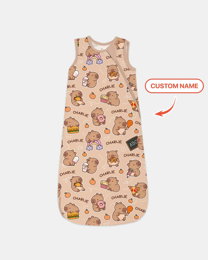 Custom Name Cute Capybara Bamboo Sleep Bag