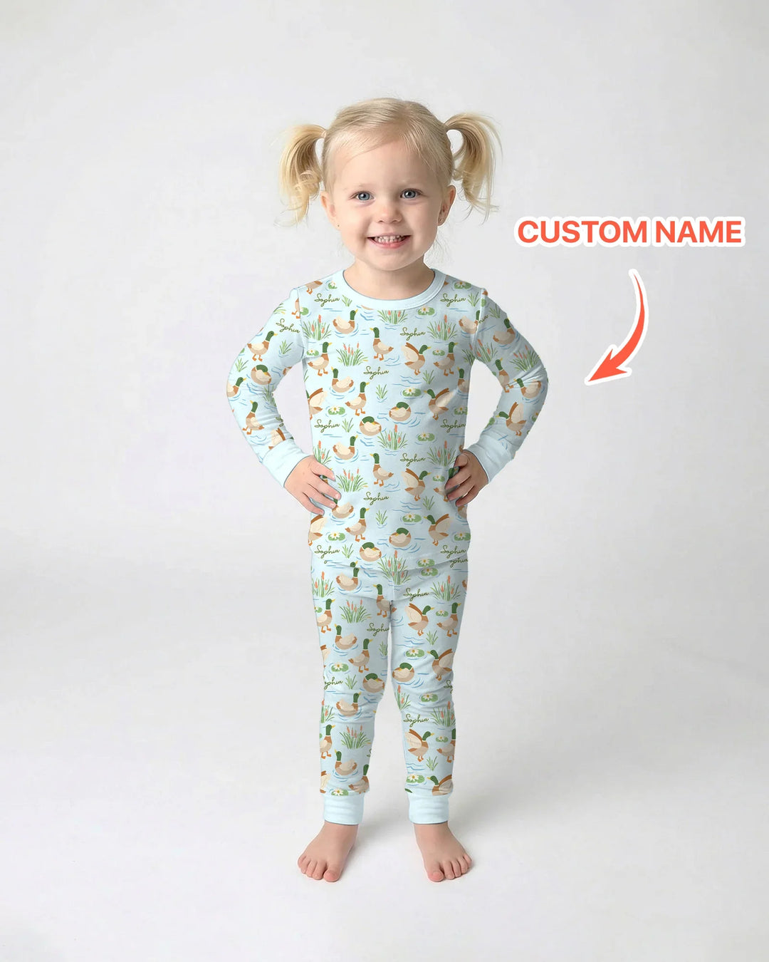 Personalized Mallard Duck Bamboo Two Piece Long Sleeve Pajama Set