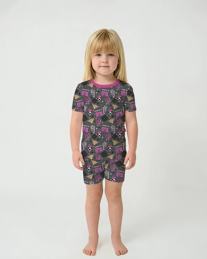 Western Mama & Me Matching  Bamboo Two Piece Short Sleeve Shorts Pajama Set