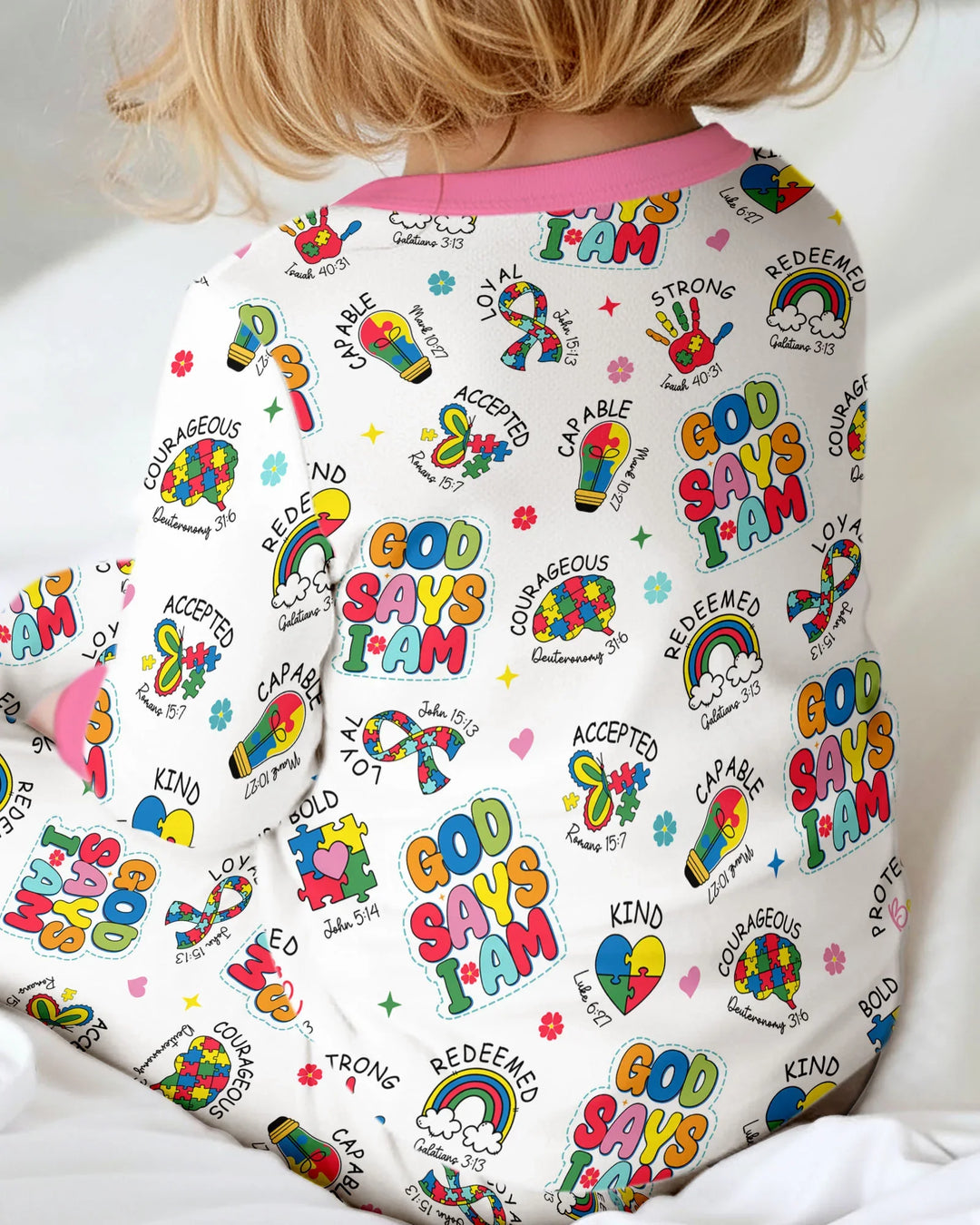 God Says I Am Autism Awareness Bamboo Two Piece Long Sleeve Pajama Set