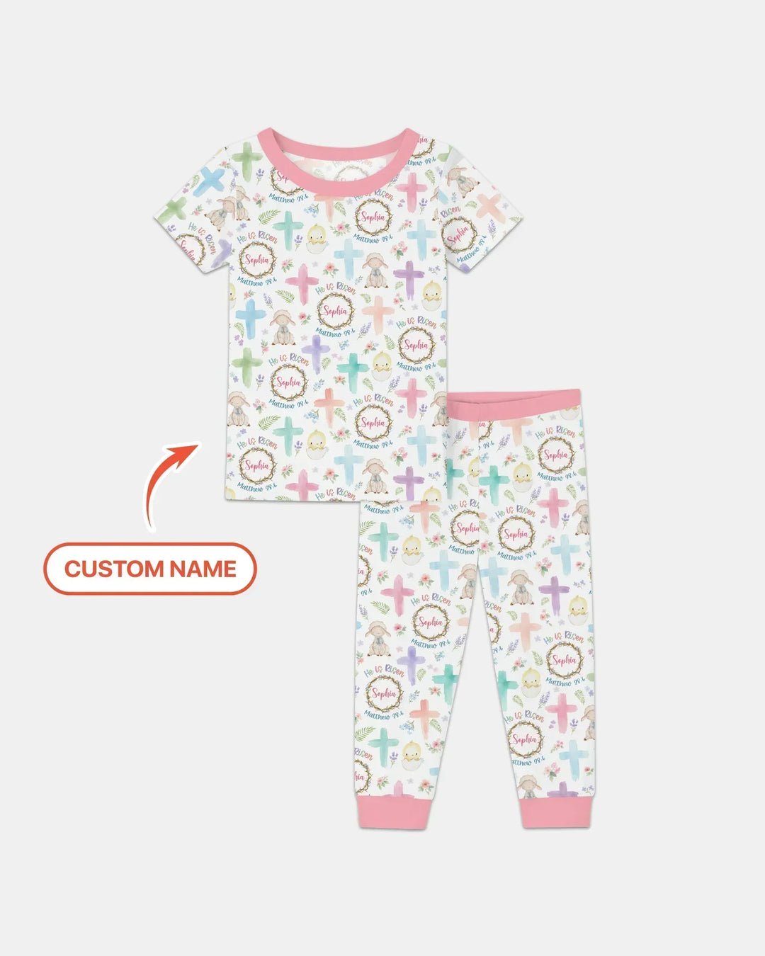 He Is Risen Personalized Two Piece Short Sleeve Pajama Set
