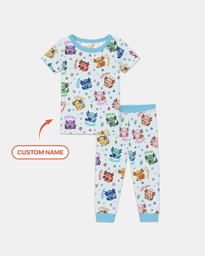 Custom Name Cute Hobby Axolotl Two Piece Short Sleeve Pajama Set
