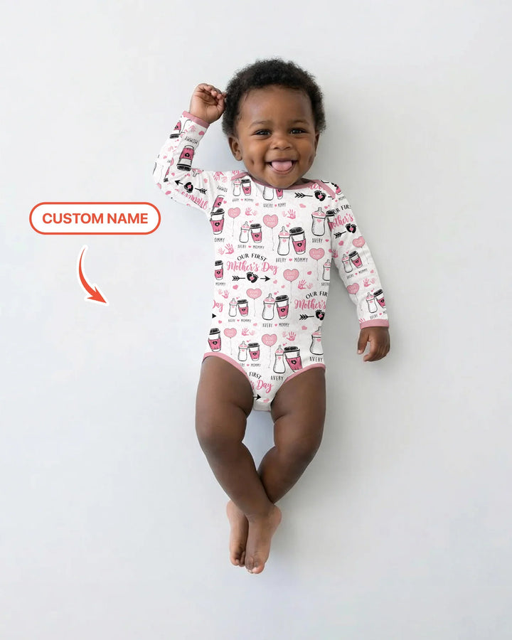 Custom Name First Mother's Day Drink Bamboo Bodysuit