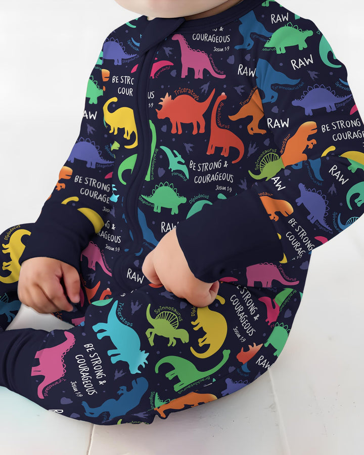 Be Strong and Courageous Dinosaur Christian Bamboo Convertible Zippy
