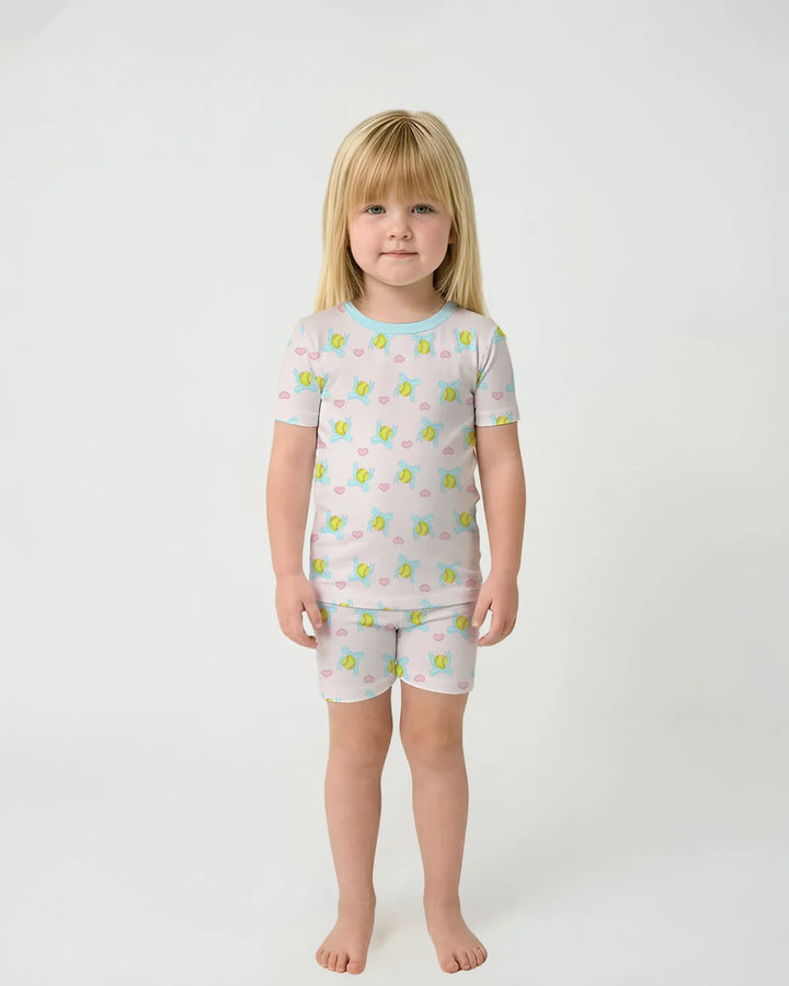 Softbal Coquette Bow Two Piece Short Sleeve Shorts Pajama Set