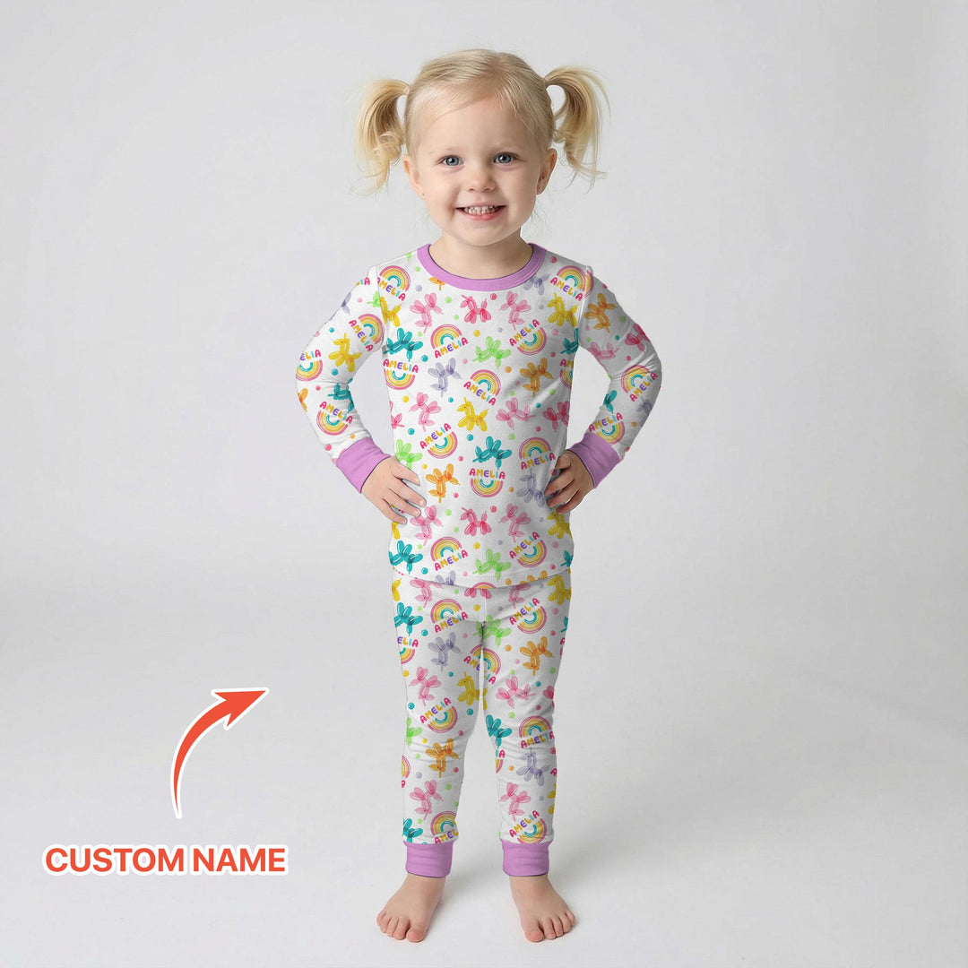 Sweet Balloon Dreams Custom Name Two Piece Long Sleeve Pajama Set