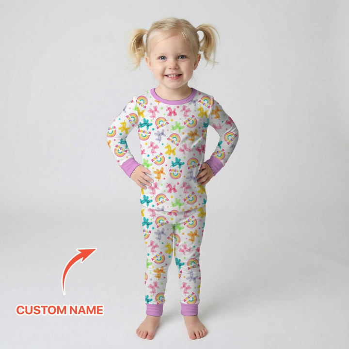 Sweet Balloon Dreams Custom Name Two Piece Long Sleeve Pajama Set