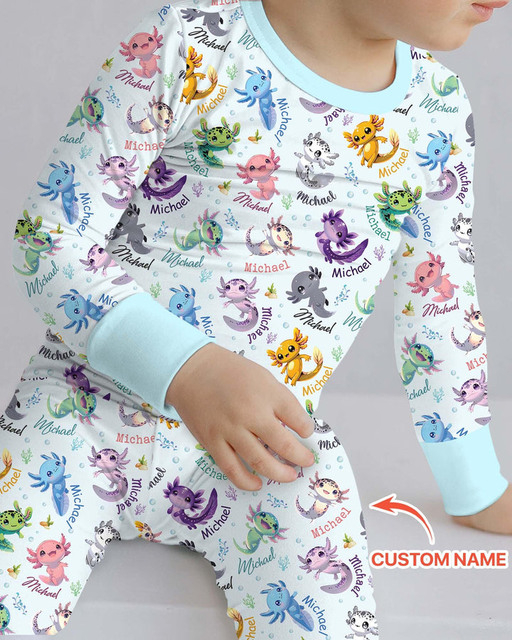 I Love You Axolotl Custom Name Two Piece Long Sleeve Pajama Set