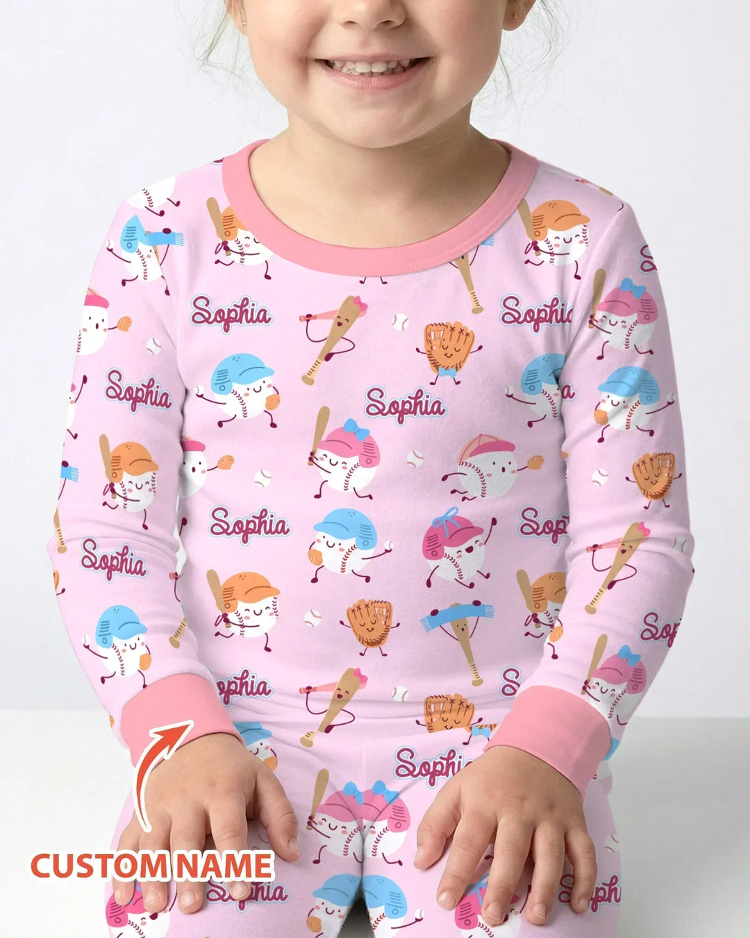 Custom Name Ballparl Family Matching Bamboo Two Piece Long Sleeve Pajama Set