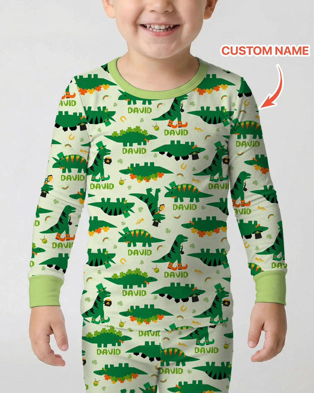 St. Patrick's Day Dinosaurs Custom Two Piece Long Sleeve Pajama Set