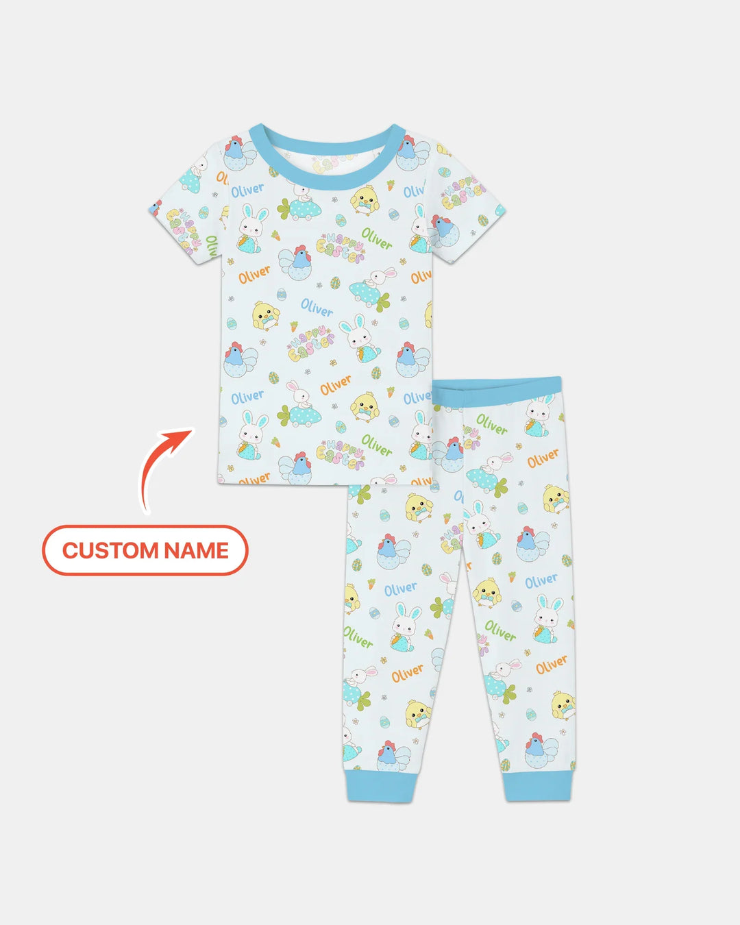 Custom name Happy Easter Two Piece Short Sleeve Pajama Set