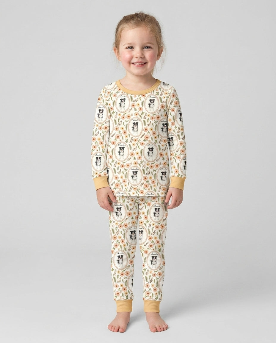 Custom Pet Photo Flower Garden Bamboo Two Piece Long Sleeve Pajama Set