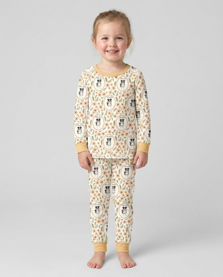 Custom Pet Photo Flower Garden Bamboo Two Piece Long Sleeve Pajama Set
