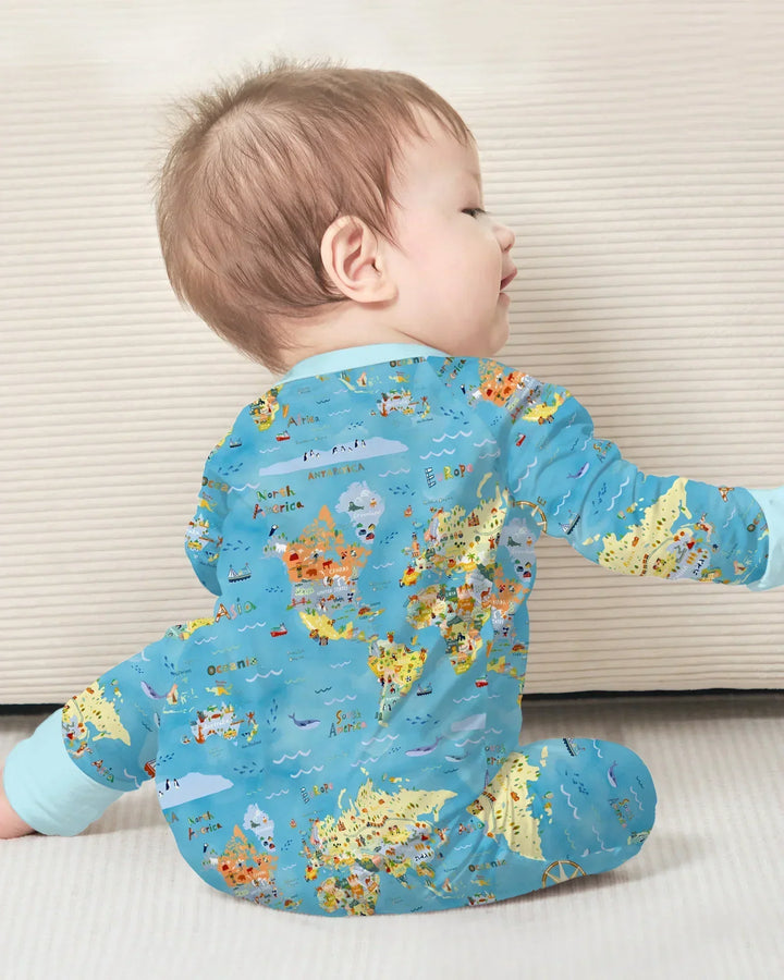 Whimsical World Map Family Matching Bamboo Convertible Zippy