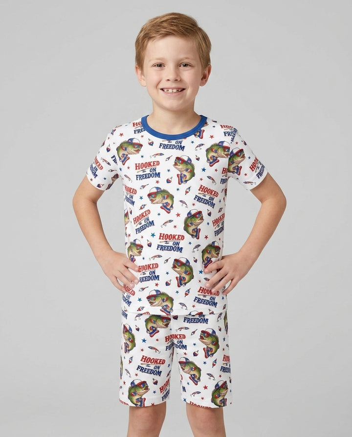 Hooked On Freedom Bamboo Two Piece Short Sleeve Shorts Pajama Set